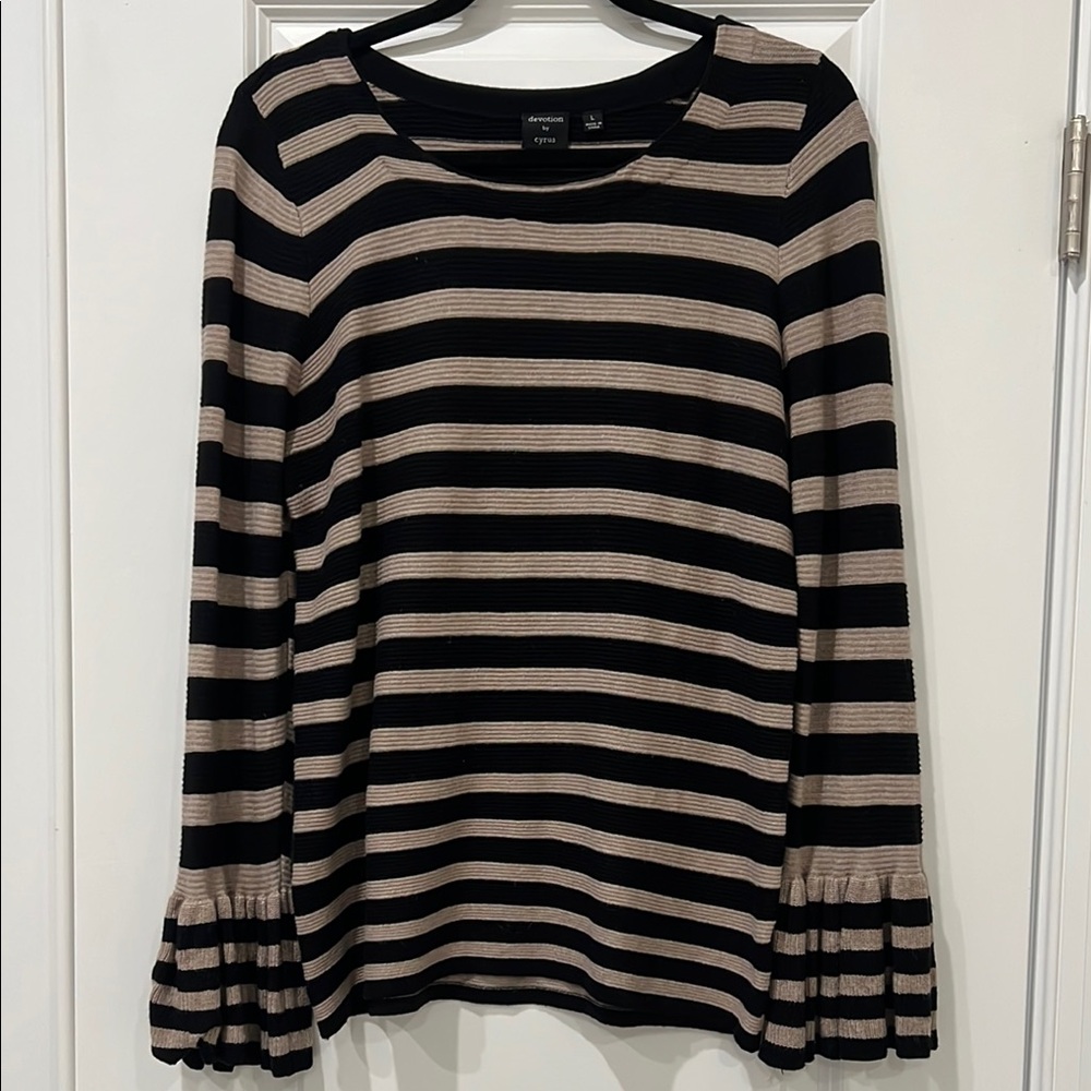 Striped Black and Beige Women's Top